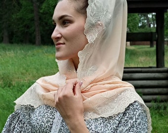 Delicate Cream Hair Scarf – Floral Embroidered Head Cover