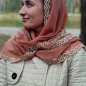 Brown Prayer Shawl — Eastern Christian Scarf. Womens Head Scarf image 3
