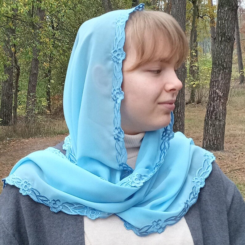 Brown Prayer Shawl — Eastern Christian Scarf. Womens Head Scarf image 10