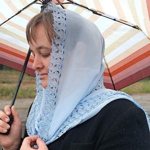 Orthodox Headscarf - Christian Veil. Church Prayer Veil. Floral Personalized Hair Shawl for Women. Embroidered Long Chiffon Head Covering