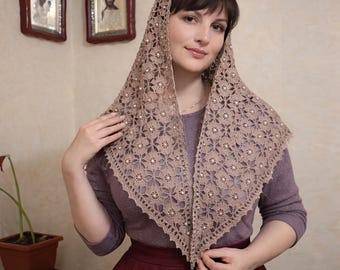 Sophisticated Beaded Prayer Shawl – Cotton Crocheted Triangle Scarf