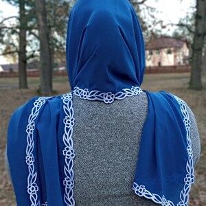 Brown Prayer Shawl — Eastern Christian Scarf. Womens Head Scarf Blue