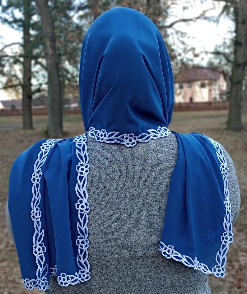 Brown Prayer Shawl — Eastern Christian Scarf. Womens Head Scarf Blue
