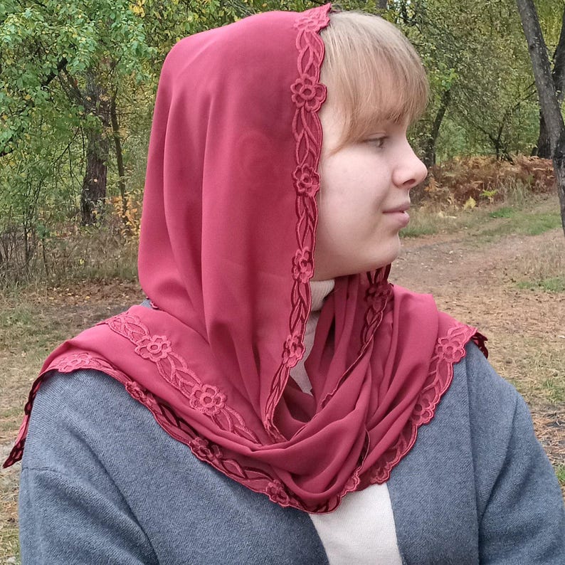 Brown Prayer Shawl — Eastern Christian Scarf. Womens Head Scarf image 7