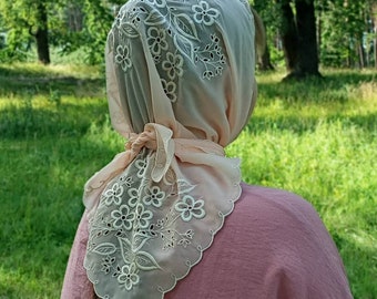 Beige Embroidered Headwrap — Christian Triangle Scarf