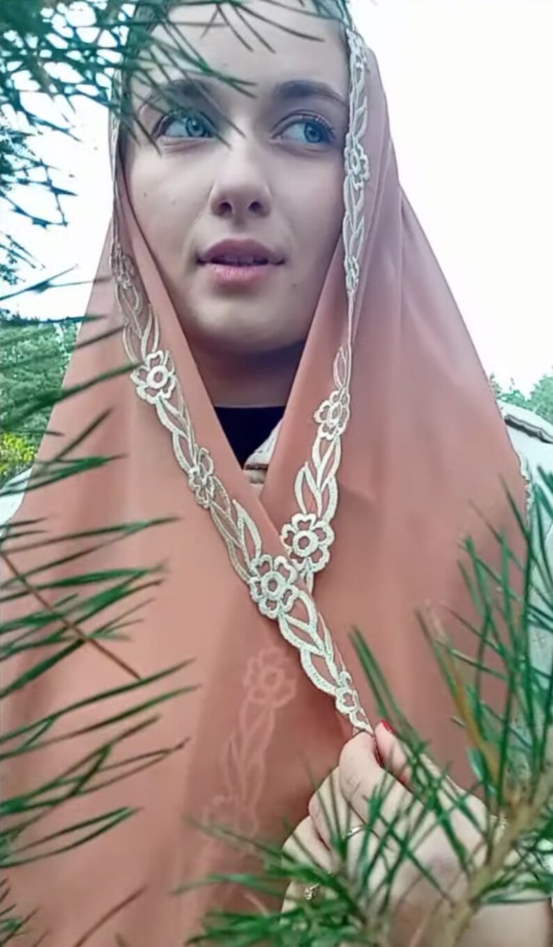 Brown Prayer Shawl — Eastern Christian Scarf. Womens Head Scarf image 5