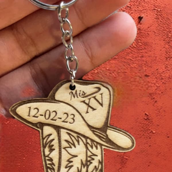 Western Quinceanera Laser Engraved Gifts,Wood Cowboy Keychain,Western Boot Keychain,Cowboy Boot Keychain,Quinceanera Recuerdos,llaveros