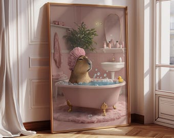 Capybara Digital Art Print, Bathroom Wall Decor, Capybara Lover, Animal Art Print Unique Capybara Gift