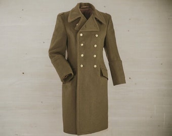 1950s Vintage style Military Wool Overcoat, Men's Army Officer Double Breasted Trench Coat, WW2 Long Coat, Gift For Husband