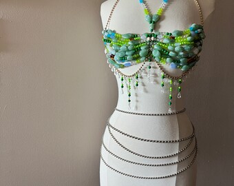 Beaded top, Beaded bralette, Body jewelry