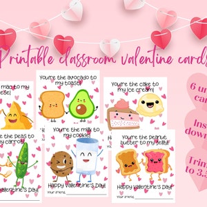 Food Pun Valentine&#39;s Day Cards Printable Classroom Valentines Funny Valentines Cards for Kids School Valentines Cards for Preschool