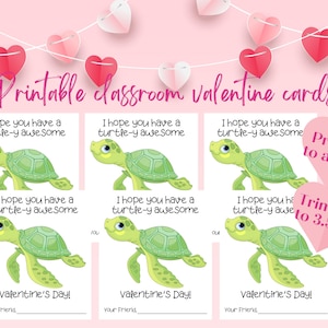 Schildkröte Klassenzimmer Valentines druckbare Valentinstag Karten für Kinder Schule Valentine Card Set Vorschule Valentinstag Geschenkanhänger