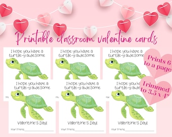 Turtle Classroom Valentines Printable Valentines Day Cards for Kids School Valentine Card Set Preschool Valentine Day Gift Tags