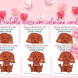 Dog Classroom Valentines Cards Printable Kids School Valentines Day Cards Puppy Valentine&#39;s Day Cards for Preschool Valentines Gift Tags