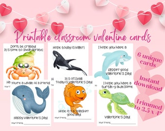 Under the Sea Valentine Cards, Kids Printable (Digital Download)