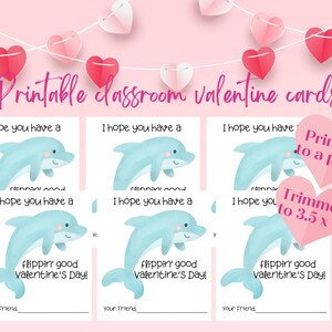 Dolphin Valentines Day Karten druckbare Klassenzimmer Valentines für Kinder Schule Valentine Karten Set Vorschule Valentine Tags Punny Valentines
