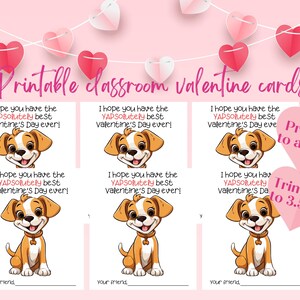 Dog Valentines Day Cards Printable Classroom Valentines for Kids School Valentine Cards  Puppy Valentines for Preschool Valentine Gift Tags