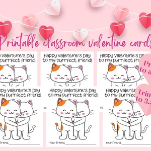 Classroom Valentines Printable Cat Valentine Day Cards for Kids School Valentine Gift Tags, Girl Valentines for Preschool Valentine Card Set