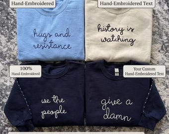 Custom Embroidered Sweatshirt, Large Cursive Chain Stitch Text, Lingua Franca, Personalized Crewneck Sweater, Hand Embroidered Long Sleeve