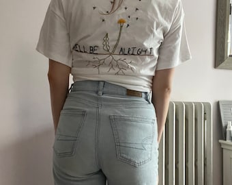 Hand Embroidered Vintage Style T-Shirt, "We'll Be Alright"