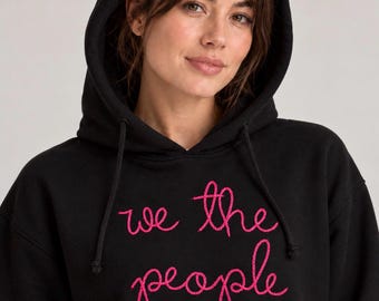 Custom Embroidered Hoodie, Large Cursive Chain Stitch Text, Personalized Hooded Sweatshirt