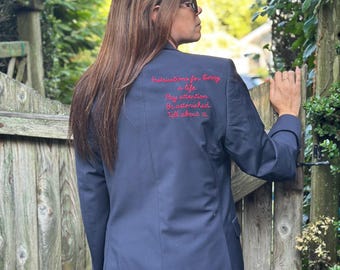 Vintage Embroidered Wool Blazer, Mary Oliver Poem, Size 38R