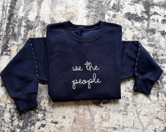 Custom Embroidered Sweatshirt, Large Cursive Chain Stitch Text, Lingua Franca, Personalized Crewneck, long sleeve Shirt, We The People