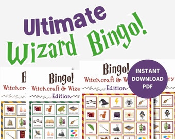Magic School Bingo, Wizard Party Games, Halloween Party Games, Wizard Birthday Game, Shower Game, 50 Printable Wizard Magic Bingo Cards