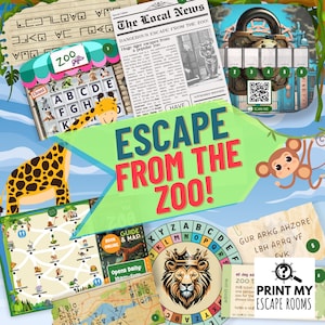 Zoo Escape Room, Wydrukowany Escape Room PDF, Natychmiastowe pobieranie, Zoo Theme Escape Room dla dzieci