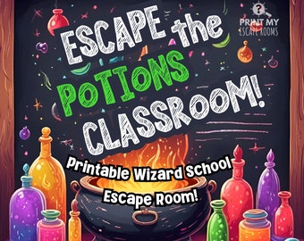 Trollkarlsskolans Escape Room-spel, Escape Room utskrivbart för barn, Trollkarltema Escape Room för barn, Omedelbar nedladdning, Halloween Escape Room
