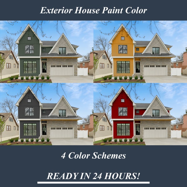 4 Color Options Full Exterior House Consultation, Exterior Color Palette, Home Exterior Selections, Exterior Schemes Digital