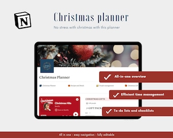 Begripsjabloon / planner / cadeautracker voor kerst / feestdagen | Volledig bewerkbare Notion-sjabloon