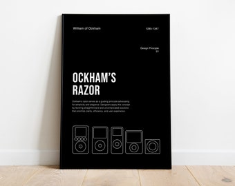 Poster sull'evoluzione dell'iPod secondo il principio del rasoio di Ockham, decorazione minimalista per ufficio (download digitale)