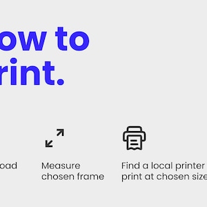 Op de afbeelding: Hoe te printen: Downloaden, de gekozen lijst meten en een lokale printer vinden om te printen in de gekozen maat.