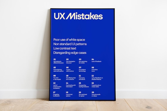 UX Mistakes Poster: Blue Design Thinking Print (Digital Download)