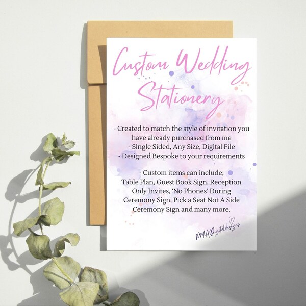 Custom Wedding Stationery - Digital Design - Bespoke Wedding Stationery - Wedding Extras - Wedding Signs - Printable