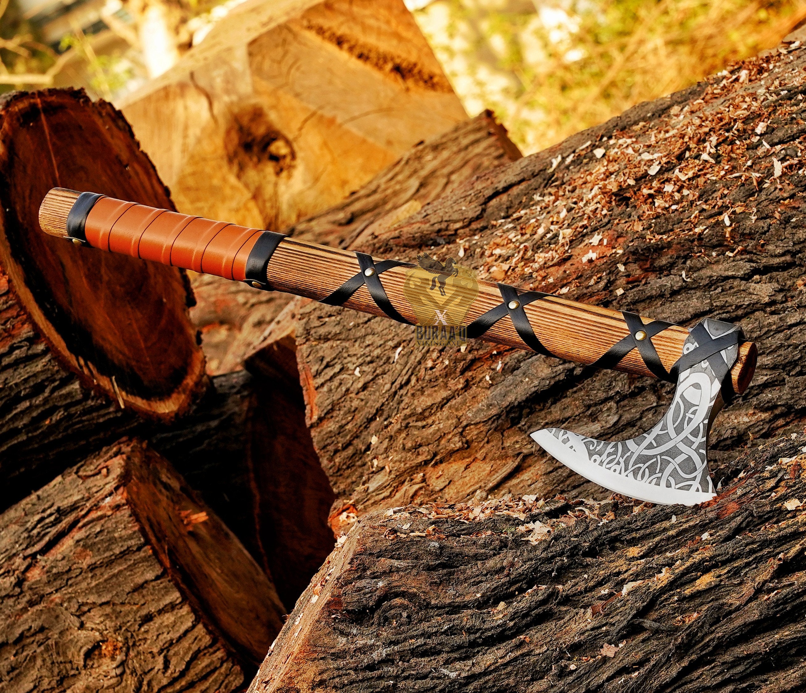 Pair RAGNAR AXE, Custom Smith Forged Carbon Steel Viking Axe, Rose and ...