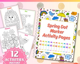 printable spring dot activity book, easter activity book, easter dot colouring, spring colouring, kids colouring pages, activity pages