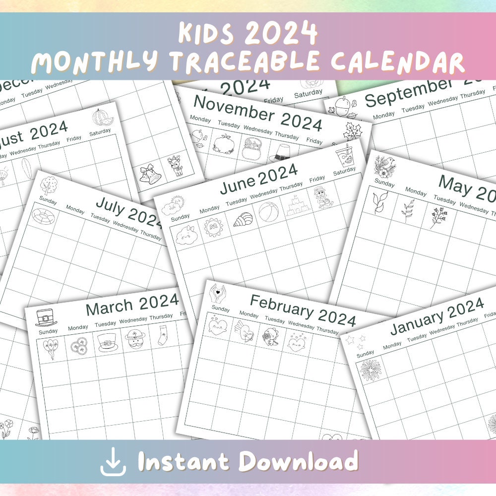 Printable Learning Traceable Calendar for Kids, Traceable Numbers, Learn to Write, Learn Numbers ...