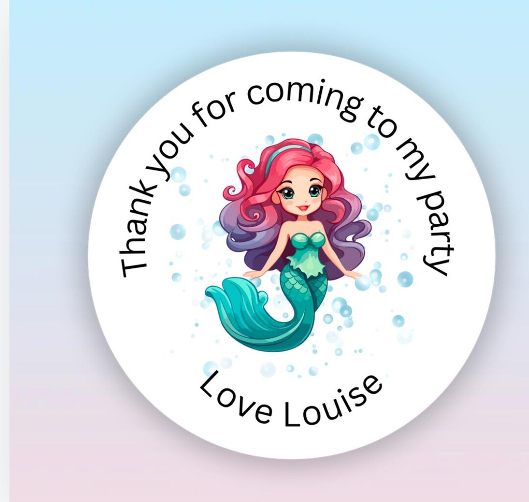 Personalised Mermaid Party Sticker, Party Bag Sticker, Cone Bag Sticker ...