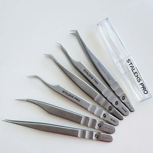 Staleks Eyelash Tweezers, Stainless Steel Eyelash Extension Tweezers,  Volume Lash Extensions Set Tool, Curved Bent Needle Nose Tweezers