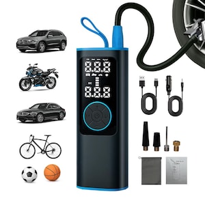 Bärbar digital däckpump med powerbank och LED-nödljus