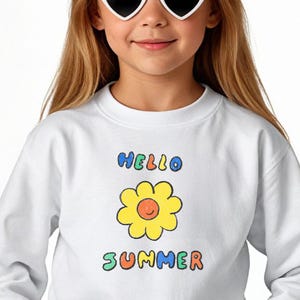 Sudadera blanca con un sol - Sudadera hola verano - Sudadera con un sol para niñas - Sudadera de niñas con un sol alegre - Jersey con un sol