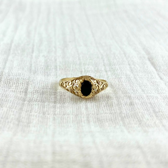 Vintage 9ct Gold Black Onyx Ring, Size O UK - image 1
