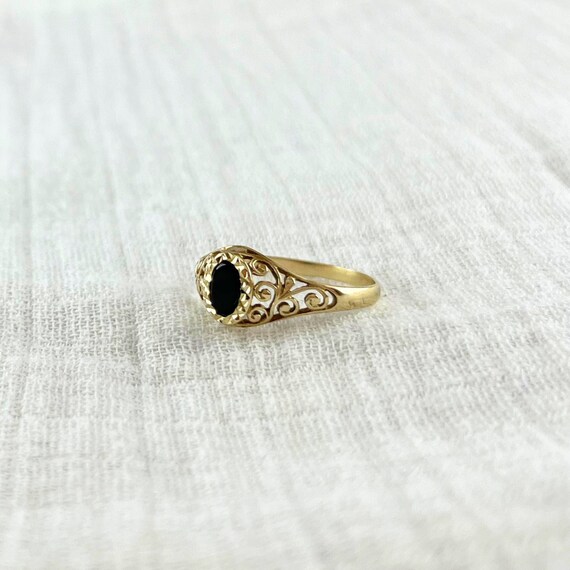 Vintage 9ct Gold Black Onyx Ring, Size O UK - image 3