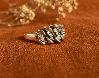 9ct Gold Weave Design Diamond Ring Size R Vintage