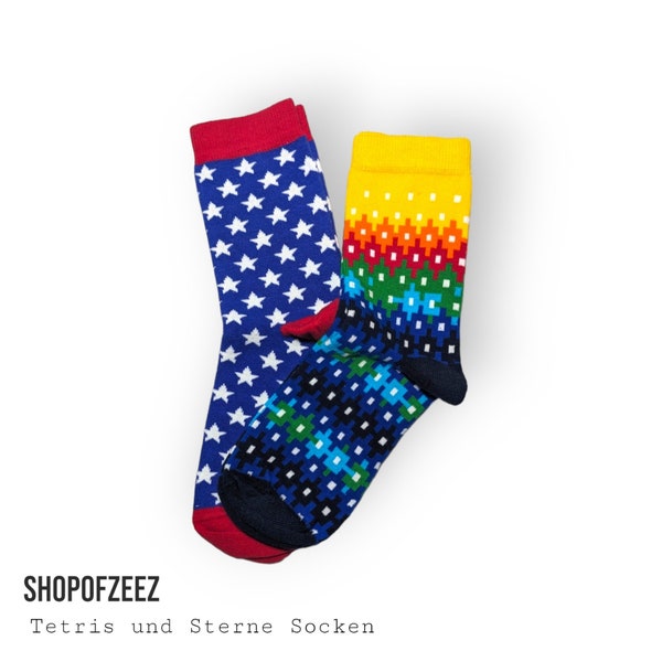 bunte Tetris und Sterne Socken