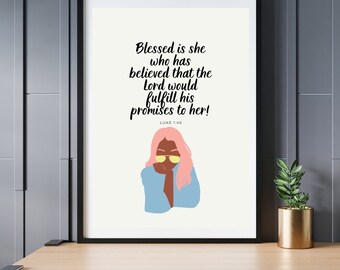 Immagine creativa del versetto biblico Luca 1:45 con donna