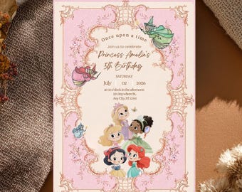 Princess Birthday Invitation Template, Once Upon a Time Birthday Invite, Fairytale Princess Party Invitation, Editable Canva Invitation