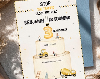Construction Birthday Invitation, Construction Truck Birthday Invite, Dump Truck Party, Boys Birthday Invitation, Editable Canva Template
